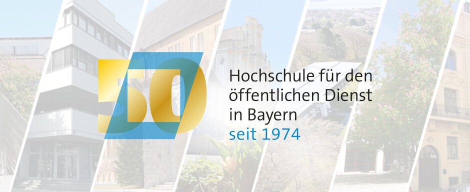Banner der Hochschule für den öffentlichen Dienst in Bayern mit Logo zum 50. Jubiläum